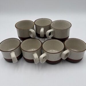 Set of 7 Vintage Denby Potters Wheel Rust Red Stoneware Coffee Mugs Cups England